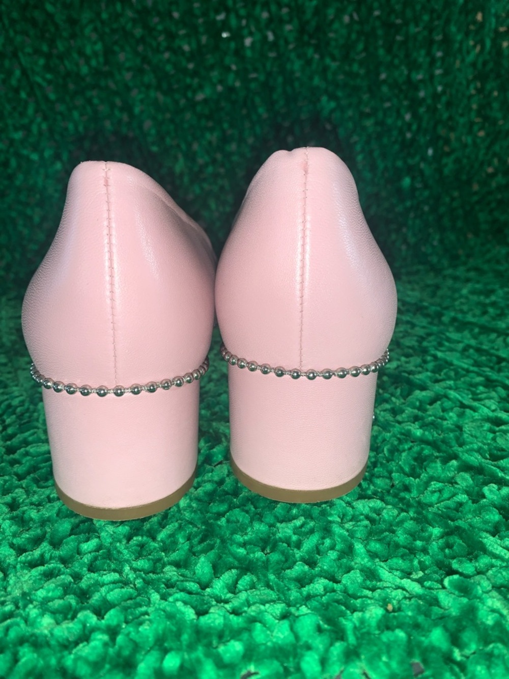Coach Pink Leather Pointed Block Heel Pumps with Beaded Trim - Picture 4 of 10